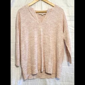 Loft Women's Small Lightweight V-Neck Pink with Multi Color Accents Sweater